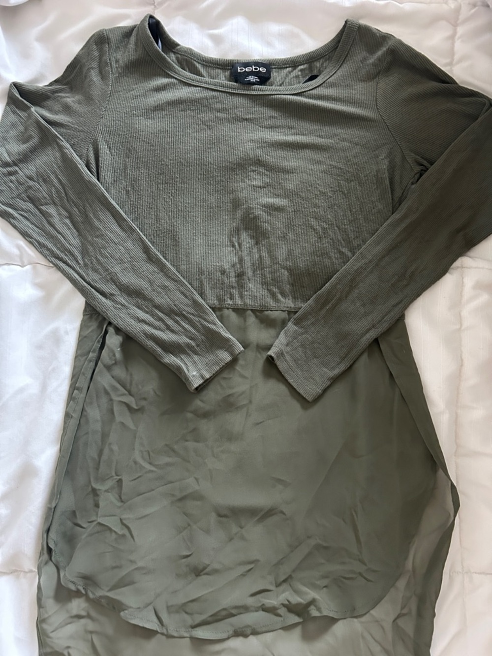 bebe Olive Green Layered Long Sleeve Top